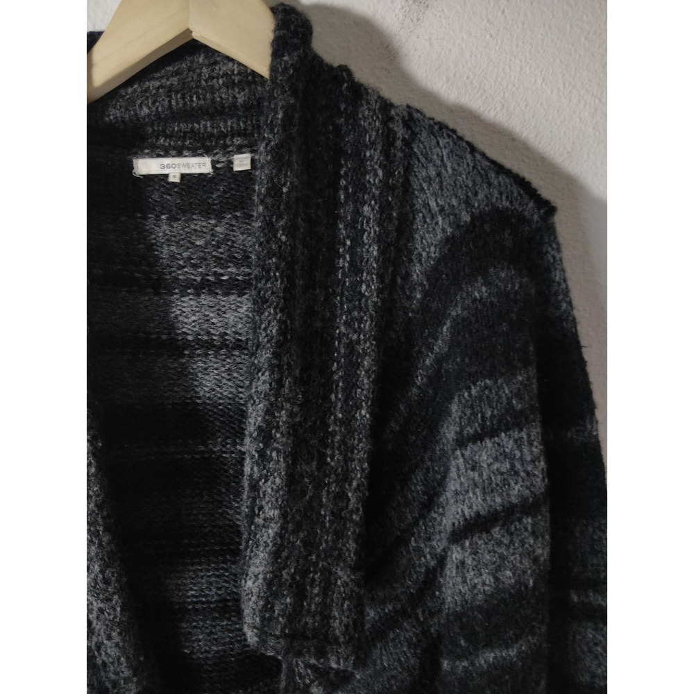 360 Sweater Gray & Black Striped Wool Blend Drape Front Open Cardigan Size S - Picture 2 of 7